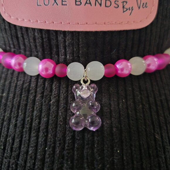 Pink & White Beaded Cowgirl Hat Band – Gummy Bear Charm - Picture 1 of 4